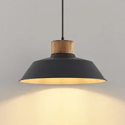 Lindby hængelampe Nefeli, Ø 42 cm, sort, træ, metal