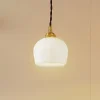 Lindby hængelampe Nolane, Ø 11 cm, keramik, hvid/messing