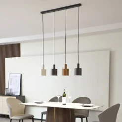 Lindby hængelampe Ovelia, brun/kaffe/beige, 4 lyskilder, E27