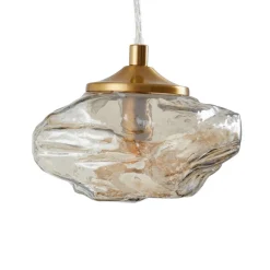 Lindby hængelampe Piatra, Ø25cm, 3 lyskilder, cognac/messing, glas