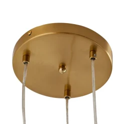 Lindby hængelampe Piatra, Ø25cm, 3 lyskilder, cognac/messing, glas