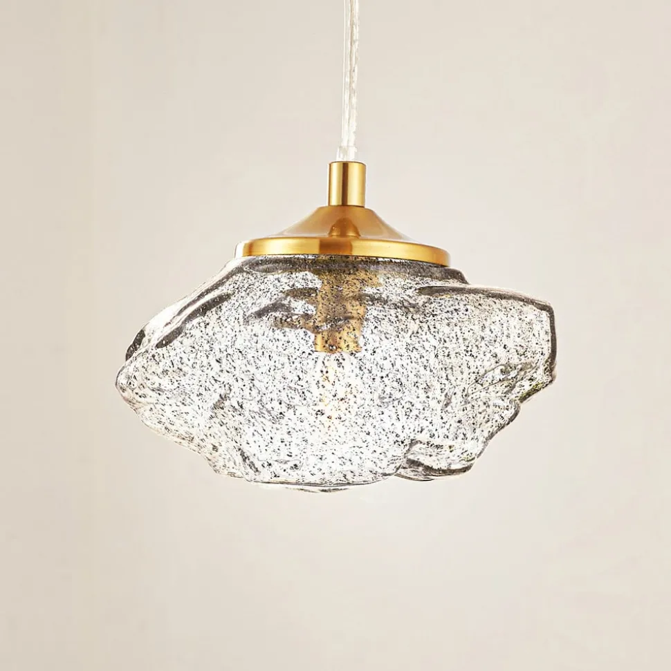 Lindby hængelampe Piatra, røg/messing, glas, Ø 16 cm, G9