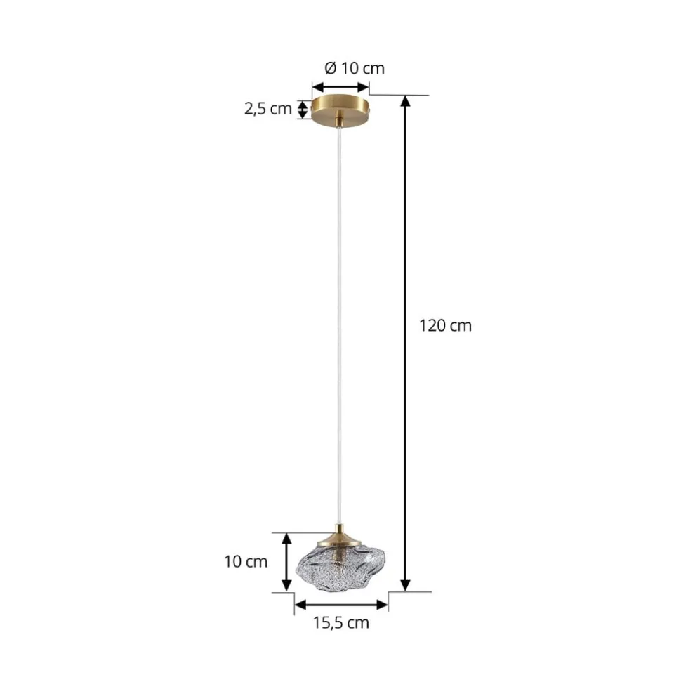 Lindby hængelampe Piatra, røg/messing, glas, Ø 16 cm, G9