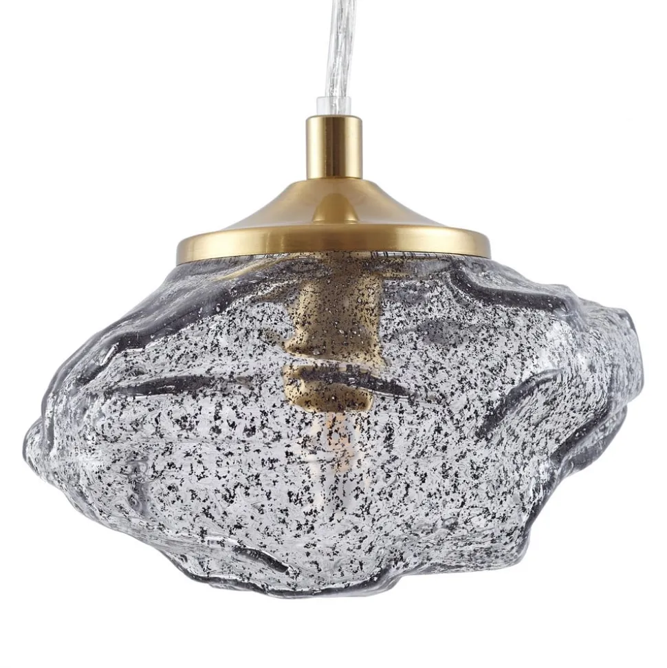 Lindby hængelampe Piatra, røg/messing, glas, Ø 16 cm, G9