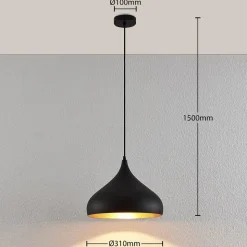 Lindby hængelampe Ritana, sort-guld, metal, Ø 31cm, E27