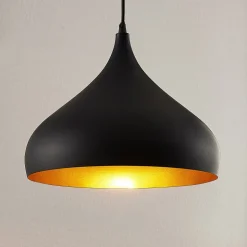 Lindby hængelampe Ritana, sæt af 2, sort-guld, metal, E27