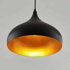 Lindby hængelampe Ritana, sæt af 2, sort-guld, metal, E27