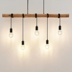 Lindby hængelampe Rom, 5 lyskilder, træ, reb, sort, 116 cm