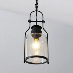 Lindby hængelampe Rozalie, sort, metal, lygte, 21cm