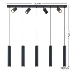 Lindby hængelampe Sanad, 116 cm, 9 lyskilder, sort, GU10