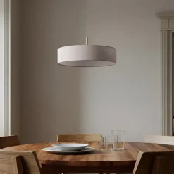 Lindby hængelampe Sebatin, Ø 50 cm, hvid, stof, E27