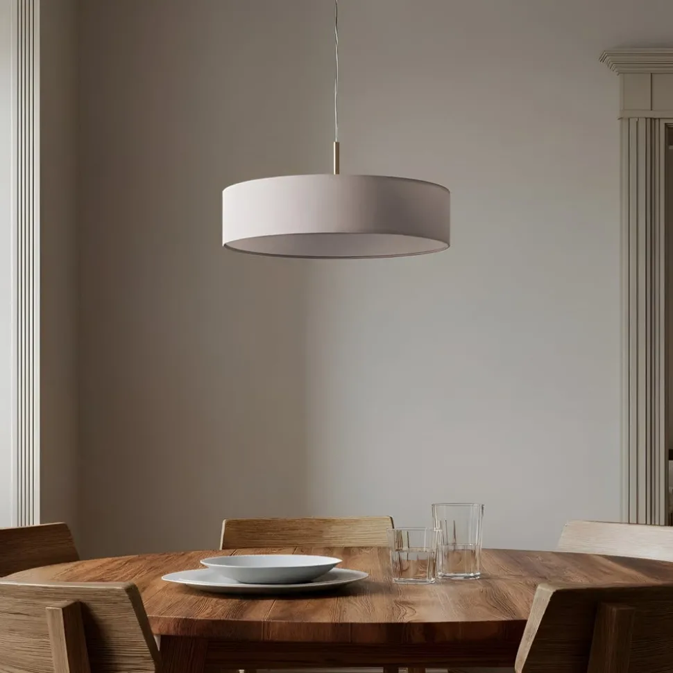 Lindby hængelampe Sebatin, Ø 50 cm, hvid, stof, E27