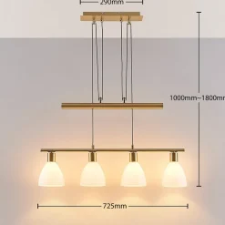 Lindby hængelampe Simeon, messingfarvet, glas, 73 cm, E14