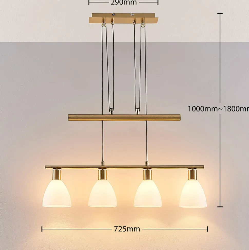 Lindby hængelampe Simeon, messingfarvet, glas, 73 cm, E14