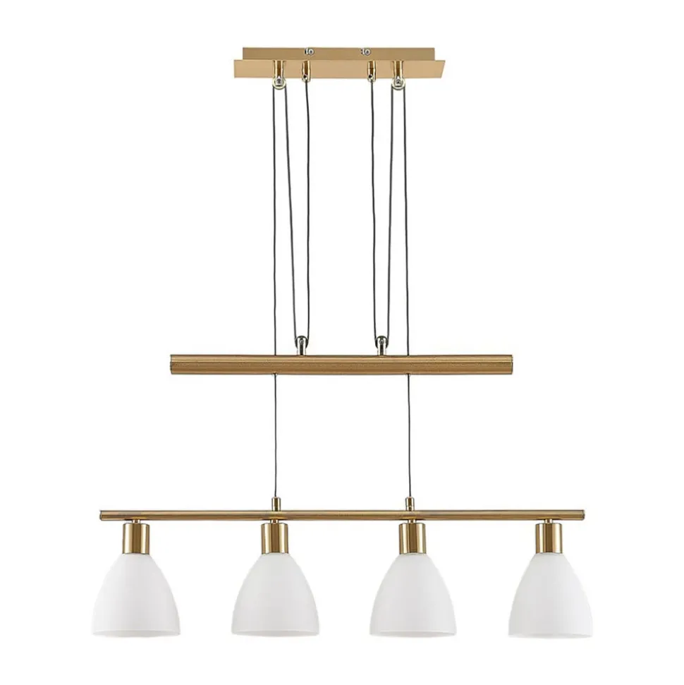 Lindby hængelampe Simeon, messingfarvet, glas, 73 cm, E14