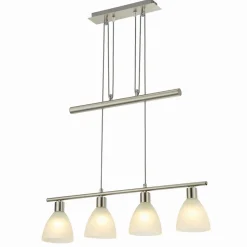 Lindby hængelampe Simeon, nikkelfarvet, glas, 73 cm, E14