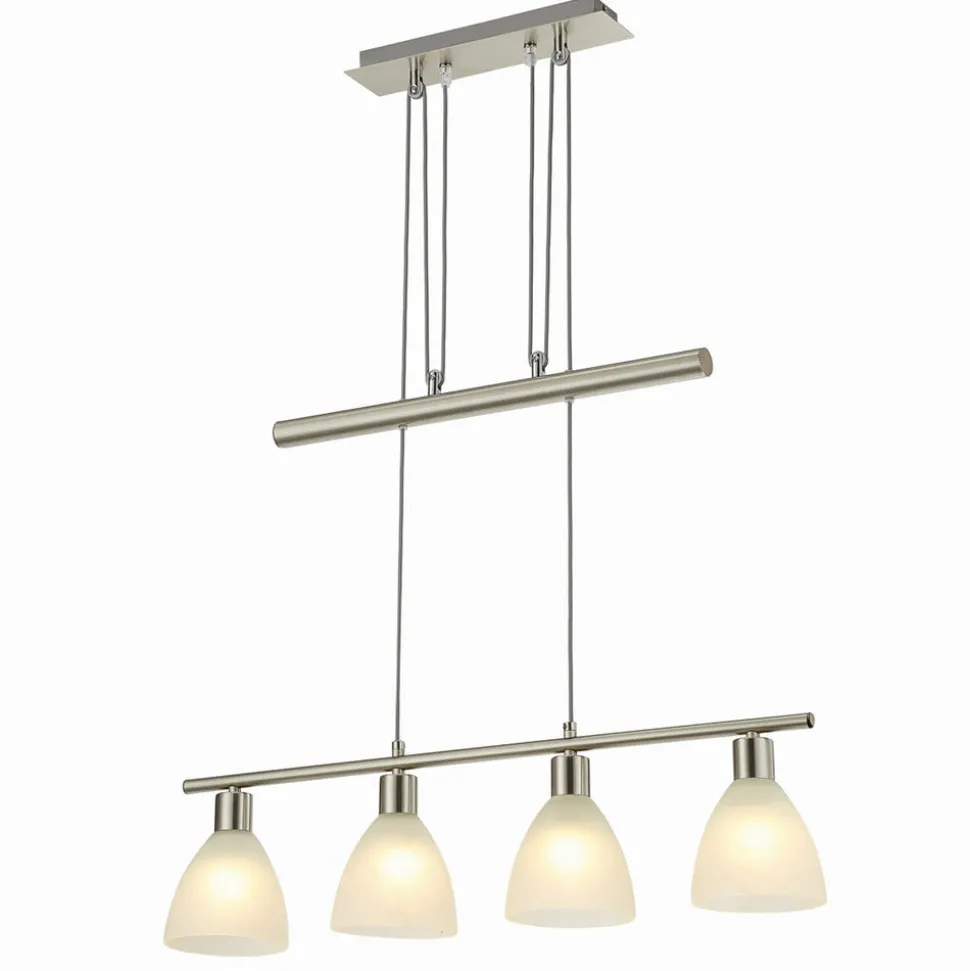 Lindby hængelampe Simeon, nikkelfarvet, glas, 73 cm, E14