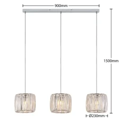 Lindby hængelampe Sofia, 107 cm, 3 lyskilder, E14, krom/klar
