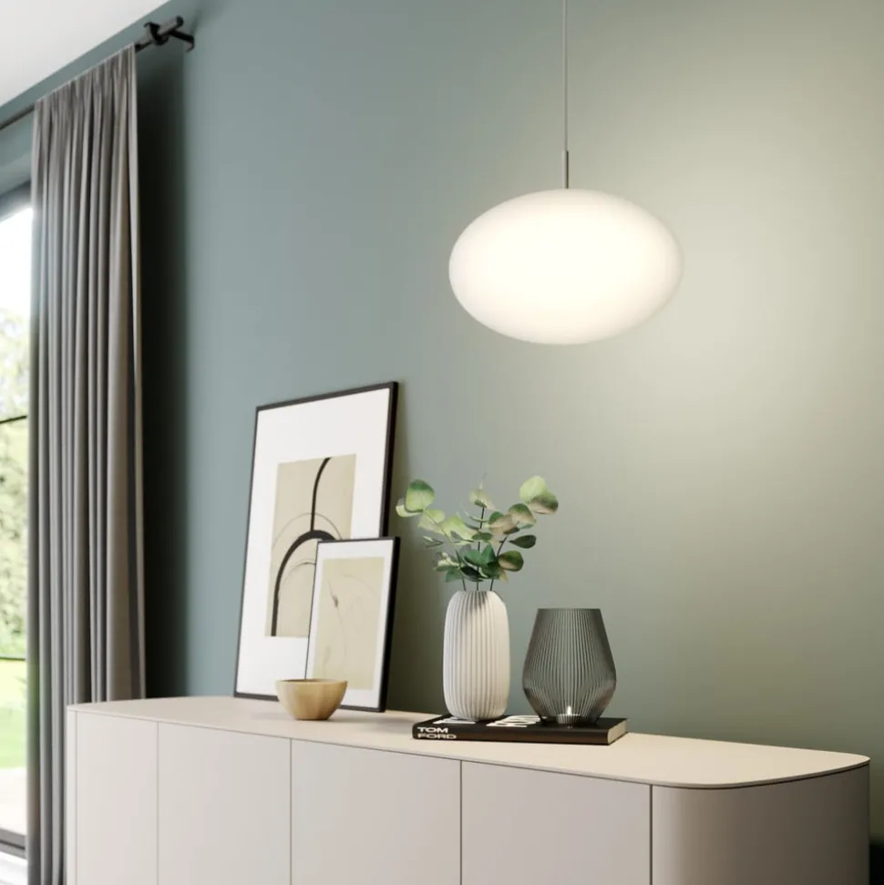 Lindby hængelampe Sonika, Ø 40 cm, nikkelfarvet, glas, E27