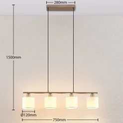 Lindby hængelampe Stannis, 75 cm, hvid, 4 lyskilder, tekstil