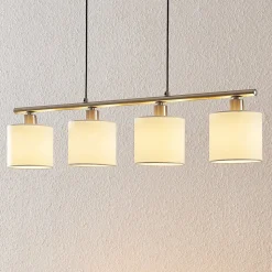 Lindby hængelampe Stannis, 75 cm, hvid, 4 lyskilder, tekstil