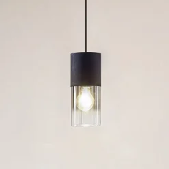 Lindby hængelampe Svante, 1 lyskilde, sort, glas, Ø 10cm