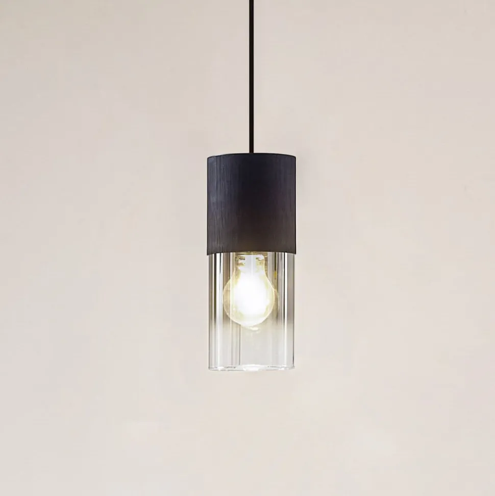 Lindby hængelampe Svante, 1 lyskilde, sort, glas, Ø 10cm