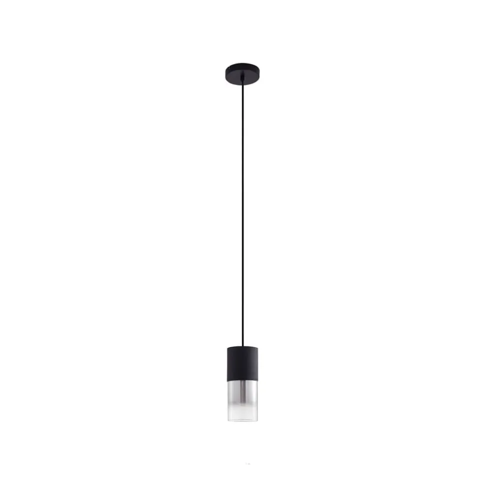 Lindby hængelampe Svante, 1 lyskilde, sort, glas, Ø 10cm