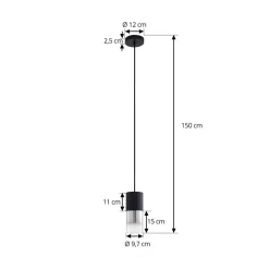 Lindby hængelampe Svante, 1 lyskilde, sort, glas, Ø 10cm
