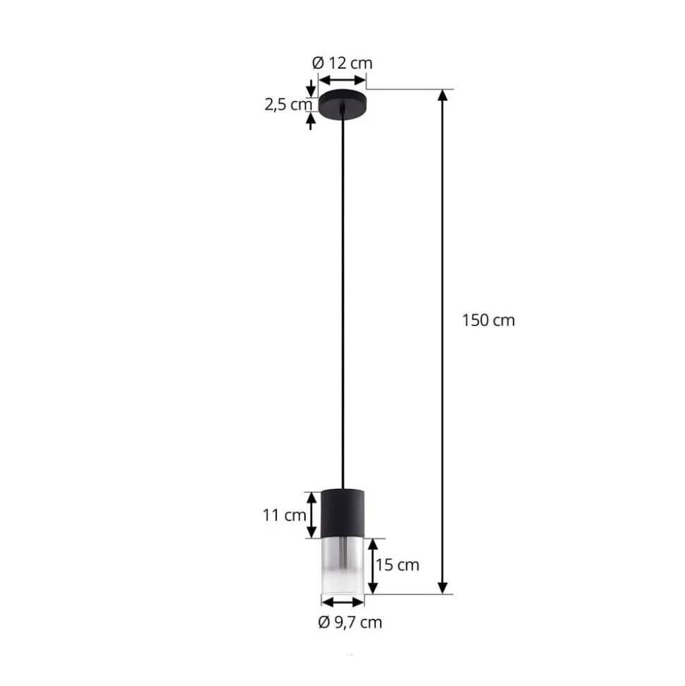 Lindby hængelampe Svante, 1 lyskilde, sort, glas, Ø 10cm