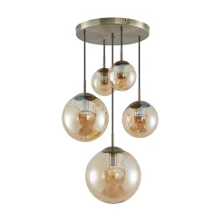 Lindby hængelampe Teeja, amber, 5 lyskilder, Ø50cm, glas, E27