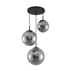 Lindby hængelampe Teeja, smoke, 3 lyskilder, Ø52cm, glas, E27