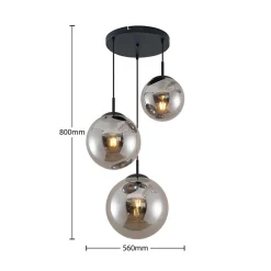 Lindby hængelampe Teeja, smoke, 3 lyskilder, Ø52cm, glas, E27