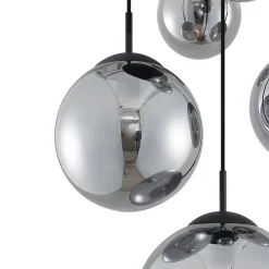 Lindby hængelampe Teeja, smoke, 5 lyskilder, Ø50cm, glas, E27