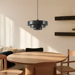 Lindby hængelampe Tivra, sort, Ø 35 cm, metal, E27