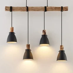 Lindby hængelampe Trebale, E14, Ø 15 cm, 4 lyskilder, træ