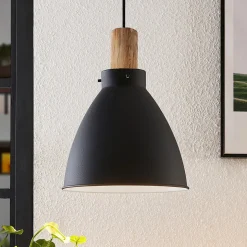 Lindby hængelampe Trebale, E27, Ø 28 cm, sort, træ
