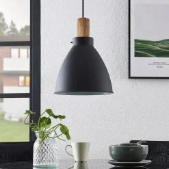 Lindby hængelampe Trebale, E27, Ø 28 cm, sort, træ