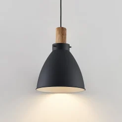 Lindby hængelampe Trebale, E27, Ø 28 cm, sort, træ