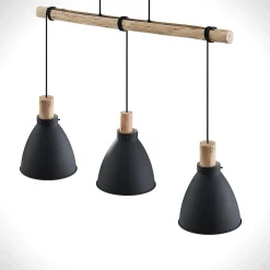 Lindby hængelampe Trebale, E27, Ø 28 cm, 3 lyskilder, træ