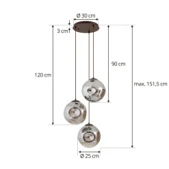 Lindby hængelampe Valentina, E27, Ø 49 cm, røgfarvet grå, glas