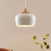 Lindby hængelampe Vilsera, hvid, metal/træ, 26 cm, E27