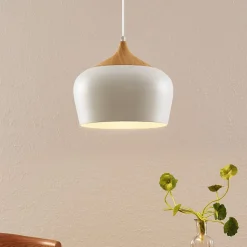 Lindby hængelampe Vilsera, hvid, metal/træ, 26 cm, E27