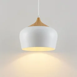 Lindby hængelampe Vilsera, hvid, metal/træ, 26 cm, E27