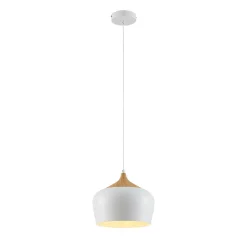 Lindby hængelampe Vilsera, hvid, metal/træ, 26 cm, E27
