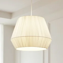 Lindby hængelampe Vitore, Ø 40 cm, tekstil, hvid
