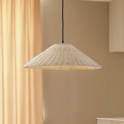 Lindby hængelampe Zyralia, træfarvet, rattan, Ø 50 cm