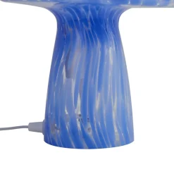 Lindby Hubi bordlampe, blå, glas, Ø 22 cm, svampeform