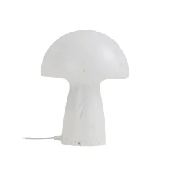Lindby Hubi bordlampe, hvid, glas, Ø 22 cm, svampeform