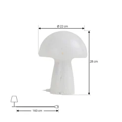 Lindby Hubi bordlampe, hvid, glas, Ø 22 cm, svampeform